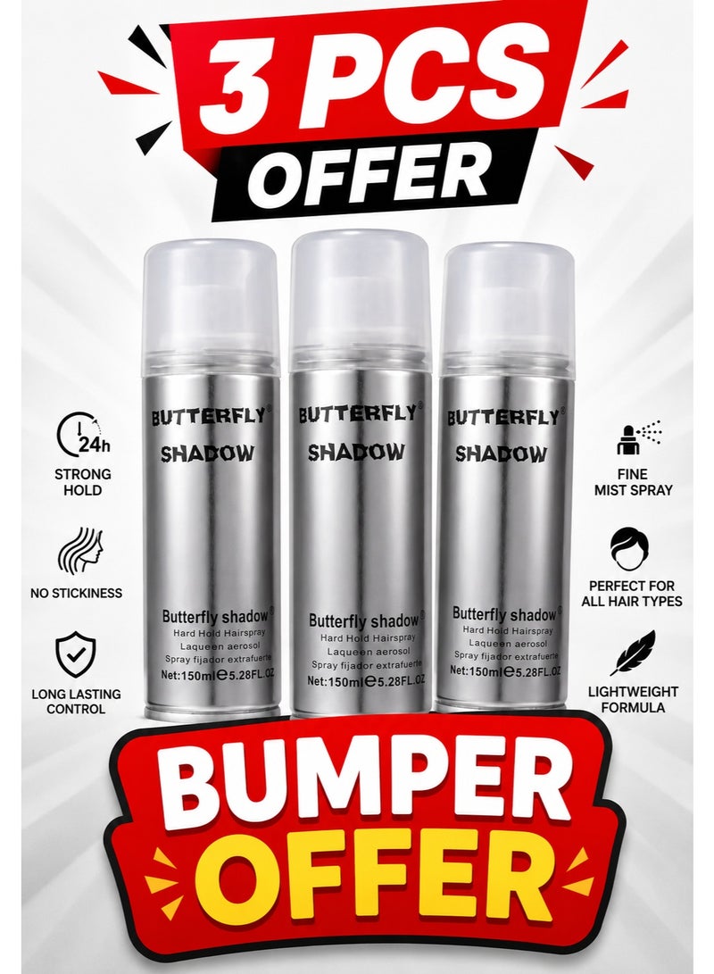 Butterfly Shadow Hard Holder Hair Spray 150ml - Super Firm, Long-Lasting Hold - Image 2