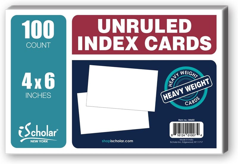 iScholar Index Cards, White, Unruled, 4 x 6 Inches, 100 Card Pack (04602) - Image 1