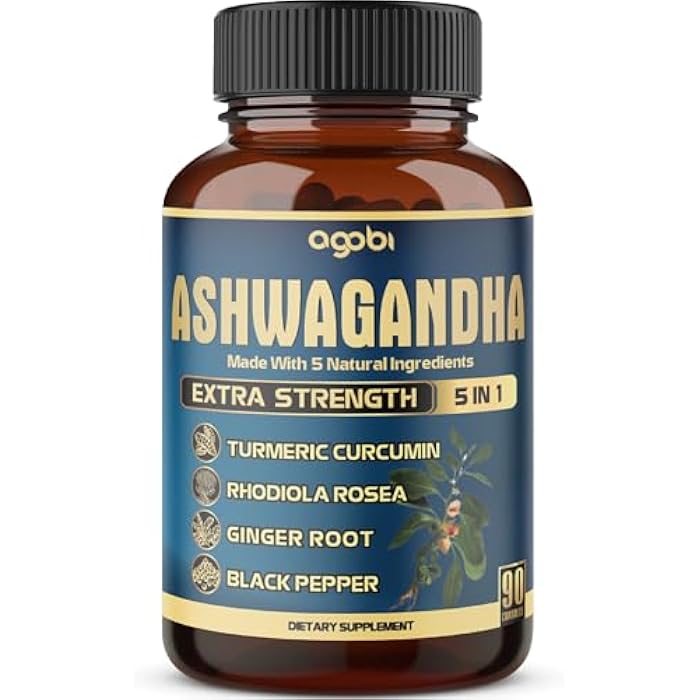 agobi Ashwagandha Extract Capsule - Great Strength - 5in1 Blended Ginger, Turmeric, Rhodiola Rosea & Black Pepper - 90 Capsules for 3 Months - Strength, Spirit & Immune Support - Image 1