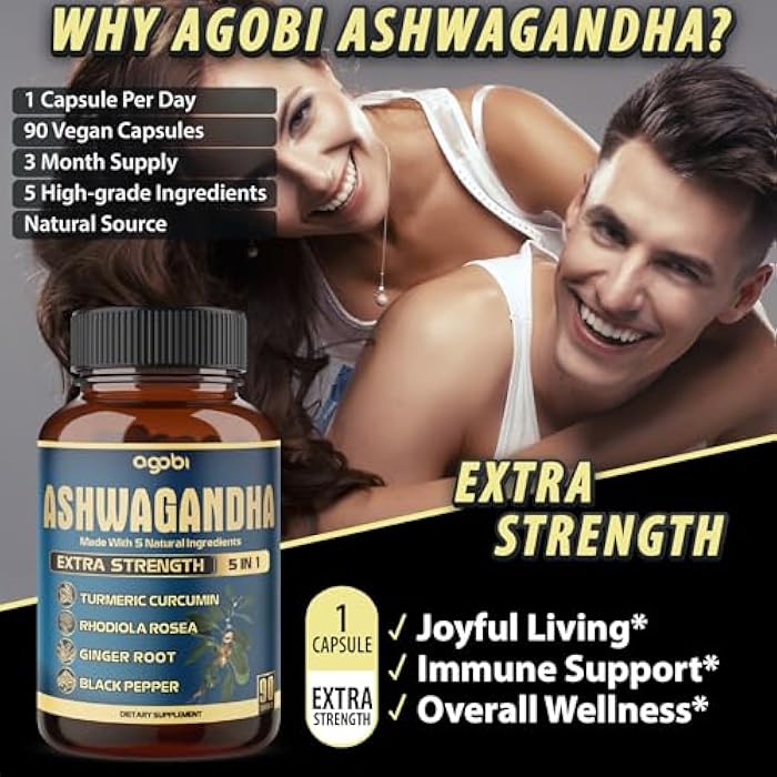 agobi Ashwagandha Extract Capsule - Great Strength - 5in1 Blended Ginger, Turmeric, Rhodiola Rosea & Black Pepper - 90 Capsules for 3 Months - Strength, Spirit & Immune Support - Image 5