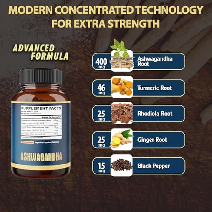 agobi Ashwagandha Extract Capsule - Great Strength - 5in1 Blended Ginger, Turmeric, Rhodiola Rosea & Black Pepper - 90 Capsules for 3 Months - Strength, Spirit & Immune Support - Image 2