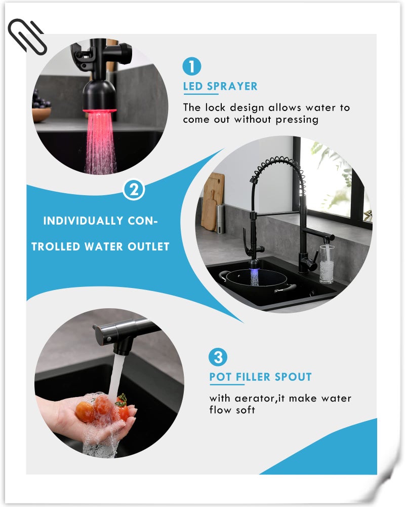 Fapully Commercial Single Handle Pull Down Sprayer Oil Rubbed Bronze Kitchen Faucet, Kitchen Sink Faucet with LED Light - Image 2