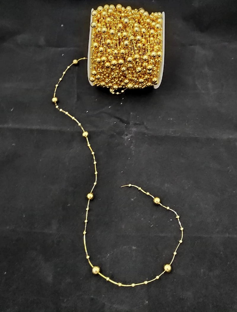Just Flowers Faux Pearl Beads Chain 3 mm for Jewelry Making, Embellishing Handbags, Garments, Craft Accessories and Wedding Decoration, Pack of (10 Metre, Golden) - Image 2