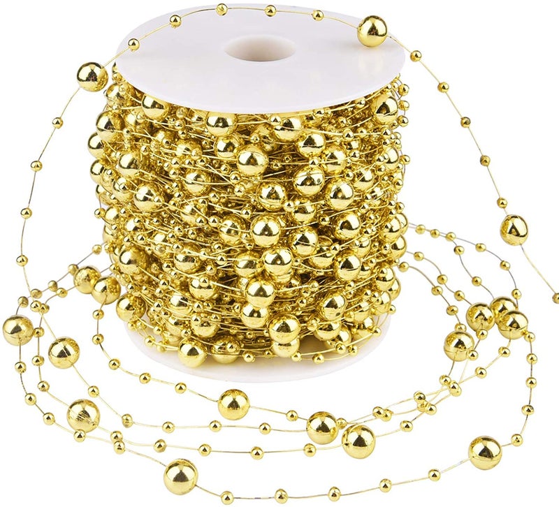 Just Flowers Faux Pearl Beads Chain 3 mm for Jewelry Making, Embellishing Handbags, Garments, Craft Accessories and Wedding Decoration, Pack of (10 Metre, Golden) - Image 1
