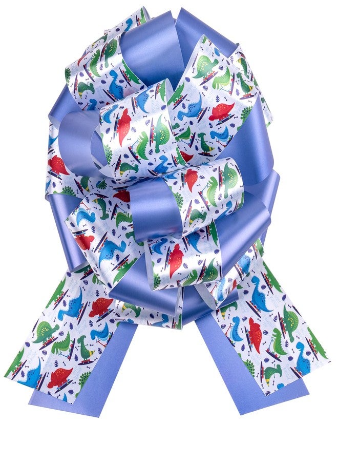 LeZakaa 12" Lagre Gift Bow, Car Bow, Giant Big Pull Bow for Gift Decoration, Kids Birthday Bows, Wedding Bow, Holiday Bow, Christmas Bow (1 Pack - Dinosaur and Blue Design - Image 1