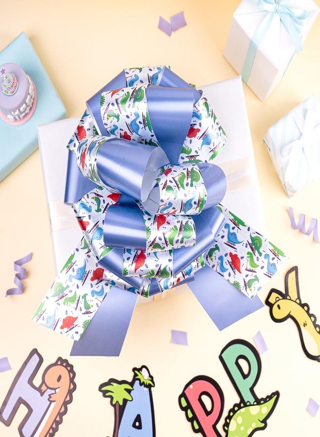 LeZakaa 12" Lagre Gift Bow, Car Bow, Giant Big Pull Bow for Gift Decoration, Kids Birthday Bows, Wedding Bow, Holiday Bow, Christmas Bow (1 Pack - Dinosaur and Blue Design - Image 4