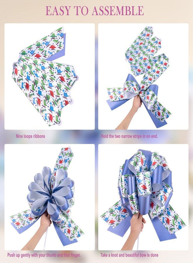 LeZakaa 12" Lagre Gift Bow, Car Bow, Giant Big Pull Bow for Gift Decoration, Kids Birthday Bows, Wedding Bow, Holiday Bow, Christmas Bow (1 Pack - Dinosaur and Blue Design - Image 3