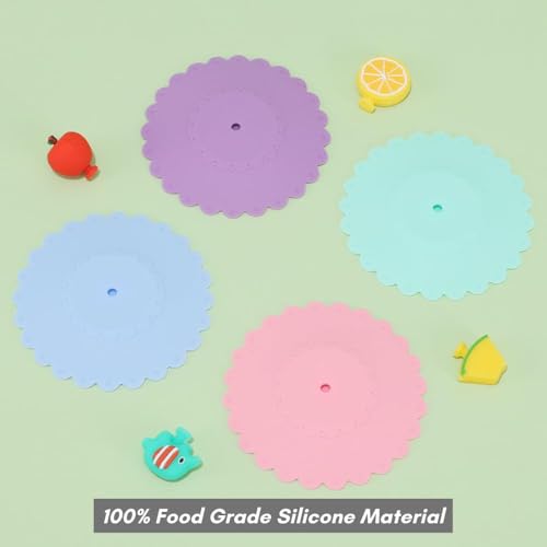 TLISMI Cute Food Grade Silicone Cup Lids Anti-dust Leakproof Airtight Mug Covers for Hot and Cold Beverages Reusable Suction Seal Lid for Beer Mug, Coffee Mug, Tea Cup, Glass Multicolor(Pack of 3) - Image 4