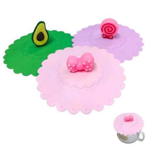 TLISMI Cute Food Grade Silicone Cup Lids Anti-dust Leakproof Airtight Mug Covers for Hot and Cold Beverages Reusable Suction Seal Lid for Beer Mug, Coffee Mug, Tea Cup, Glass Multicolor(Pack of 3) - Image 1