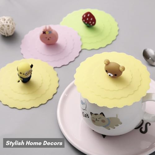 TLISMI Cute Food Grade Silicone Cup Lids Anti-dust Leakproof Airtight Mug Covers for Hot and Cold Beverages Reusable Suction Seal Lid for Beer Mug, Coffee Mug, Tea Cup, Glass Multicolor(Pack of 3) - Image 2