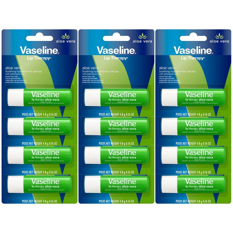 Vaseline Lip Therapy Aloe Fresh 12Pack  Moisturizing Lip Balm for Very Dry Lips 016 Oz Ea