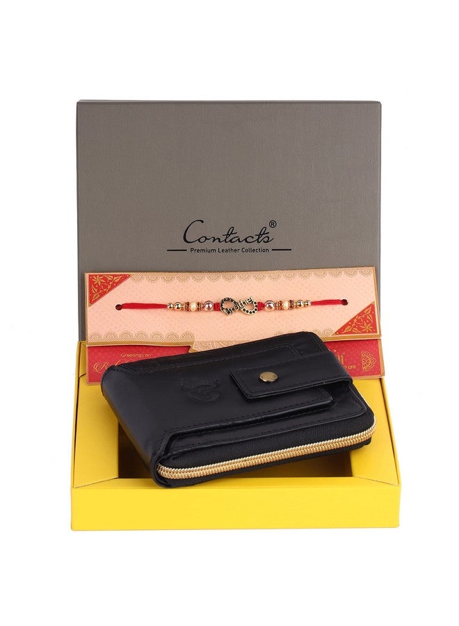 Contacts Men's RFID Blocking Wallet | Genuine Leather Wallet for Men with Rakhi | Gift Set for Brother, Combo (Black)‚Ä¶ - Image 2