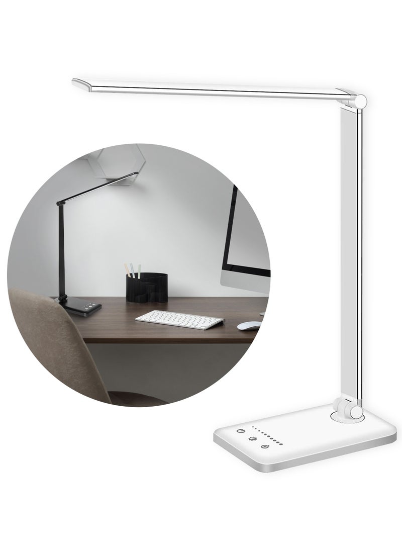AMROAH - LED Desk Lamp Dimmable Table Lamp Reading Lamp with USB Charging Port, 10 Brightness Modes. 5 Lighting Modes, Sensitive Control, 30/60 Minutes Timer for Home Office Bedroom, White - Image 1