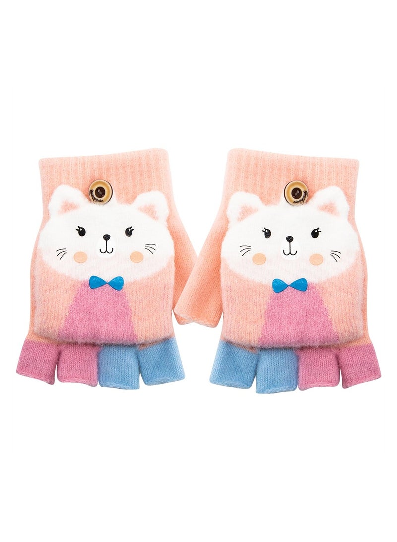 SYOSI Kids Fingerless Gloves, 1 Pairs Winter Warm Convertible Flip Top Gloves Soft Knit Lining and Elastic Cute Cartoon for Kids Boy Girls 7-10 Years - Image 1