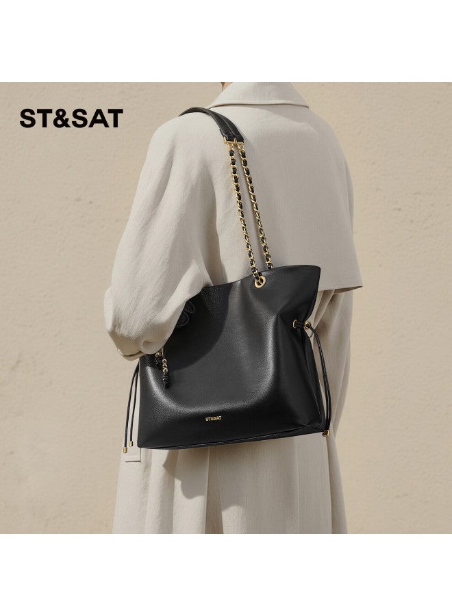 St&sat Women's Bag Korean Style Tote Soft Lucky Bag Chain Bag 14-inch Laptop Bag Birthday Gift - Image 2
