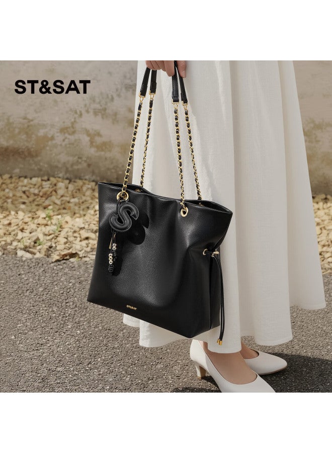 St&sat Women's Bag Korean Style Tote Soft Lucky Bag Chain Bag 14-inch Laptop Bag Birthday Gift - Image 3
