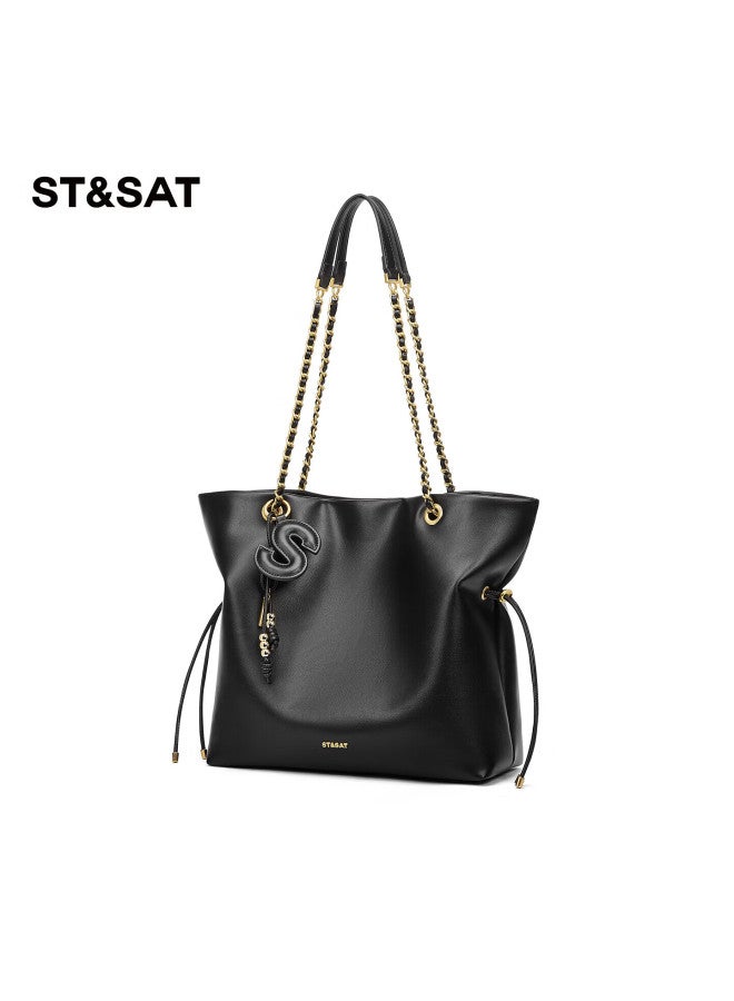 St&sat Women's Bag Korean Style Tote Soft Lucky Bag Chain Bag 14-inch Laptop Bag Birthday Gift - Image 5