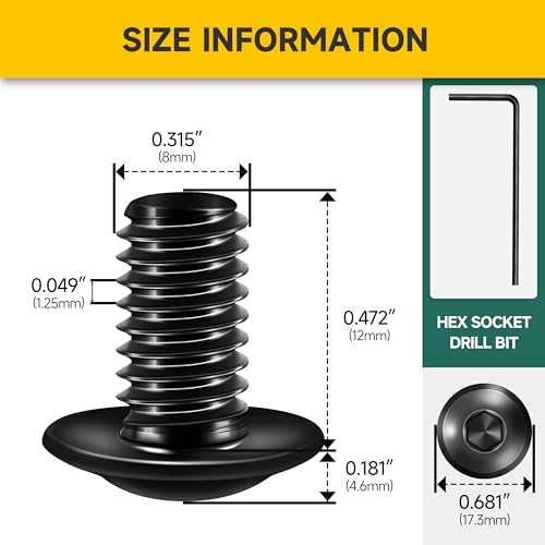 Mywish M8 x 12mm 20Pcs Flange Button Head Hex Socket Cap Screws Bolts, 304 Stainless Steel Furniture M8x1.25 Bolts Full Thread, Black Oxide & Hex Spanner - Image 2