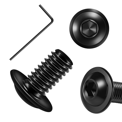 Mywish M8 x 12mm 20Pcs Flange Button Head Hex Socket Cap Screws Bolts, 304 Stainless Steel Furniture M8x1.25 Bolts Full Thread, Black Oxide & Hex Spanner - Image 1