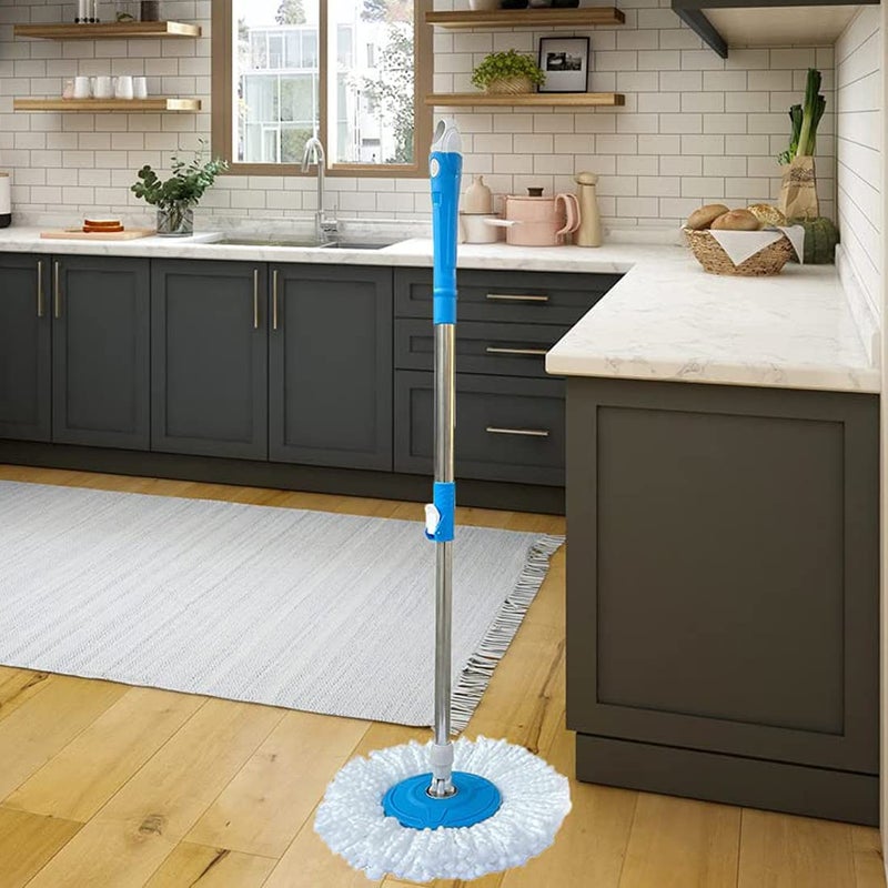 AROVEMIC Arovemic Premium Classic Blue Mop StickIndias Best Set Easy to Fit for All Bucket Spin MopsStainless Steel and Plastic Stick Mops Floor Cleaning 360 Degree Rotating Pole 3 Months Warranty - Image 1