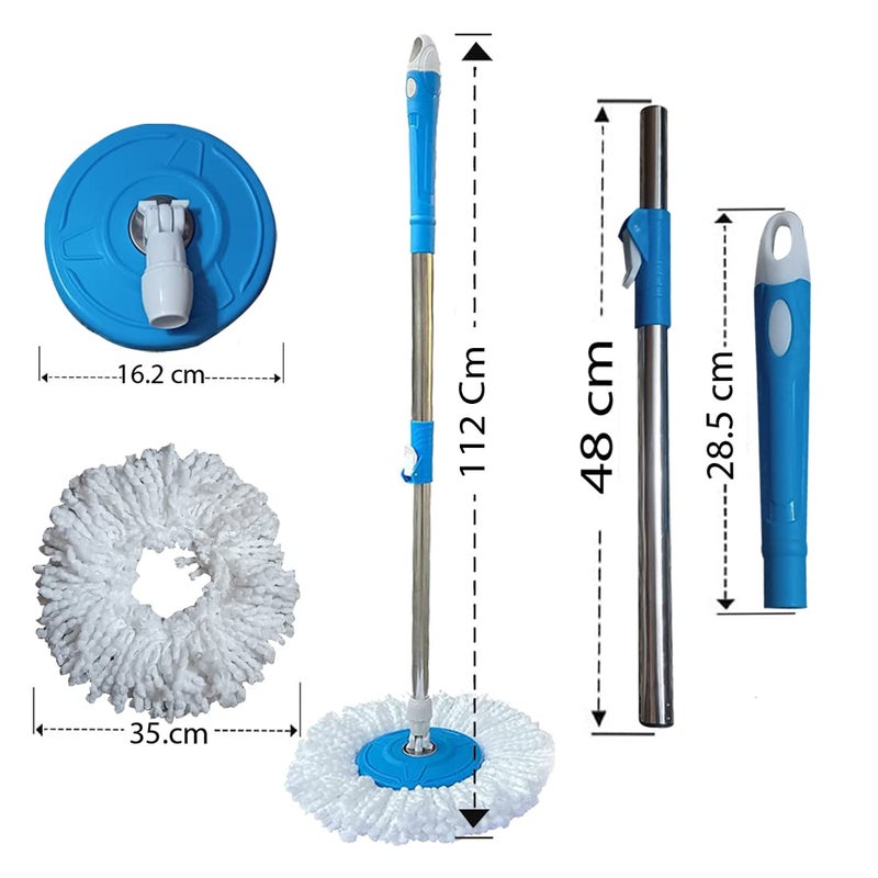 AROVEMIC Arovemic Premium Classic Blue Mop StickIndias Best Set Easy to Fit for All Bucket Spin MopsStainless Steel and Plastic Stick Mops Floor Cleaning 360 Degree Rotating Pole 3 Months Warranty - Image 5