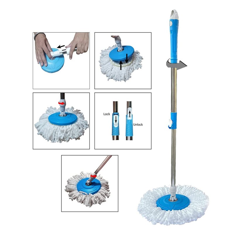AROVEMIC Arovemic Premium Classic Blue Mop StickIndias Best Set Easy to Fit for All Bucket Spin MopsStainless Steel and Plastic Stick Mops Floor Cleaning 360 Degree Rotating Pole 3 Months Warranty - Image 3