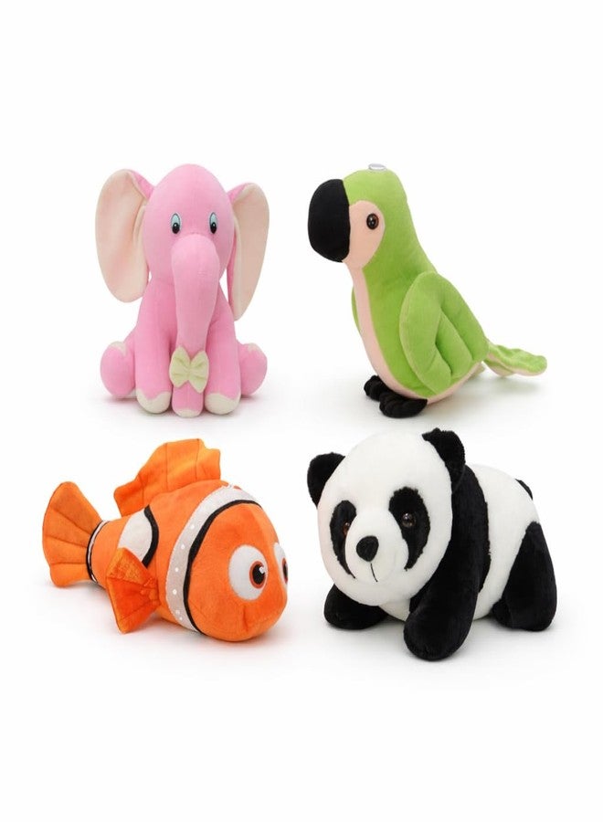 Future Shop Pack of 4 Soft Toys Combo - Elephant, Parrot, Fish & Panda | Cute Plush Stuffed Animal Toys Set for Kids & Babies | Soft Cuddly Gift Set for Boys & Girls - Image 1