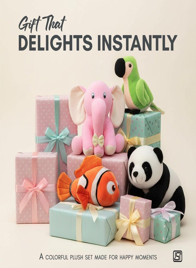 Future Shop Pack of 4 Soft Toys Combo - Elephant, Parrot, Fish & Panda | Cute Plush Stuffed Animal Toys Set for Kids & Babies | Soft Cuddly Gift Set for Boys & Girls - Image 5