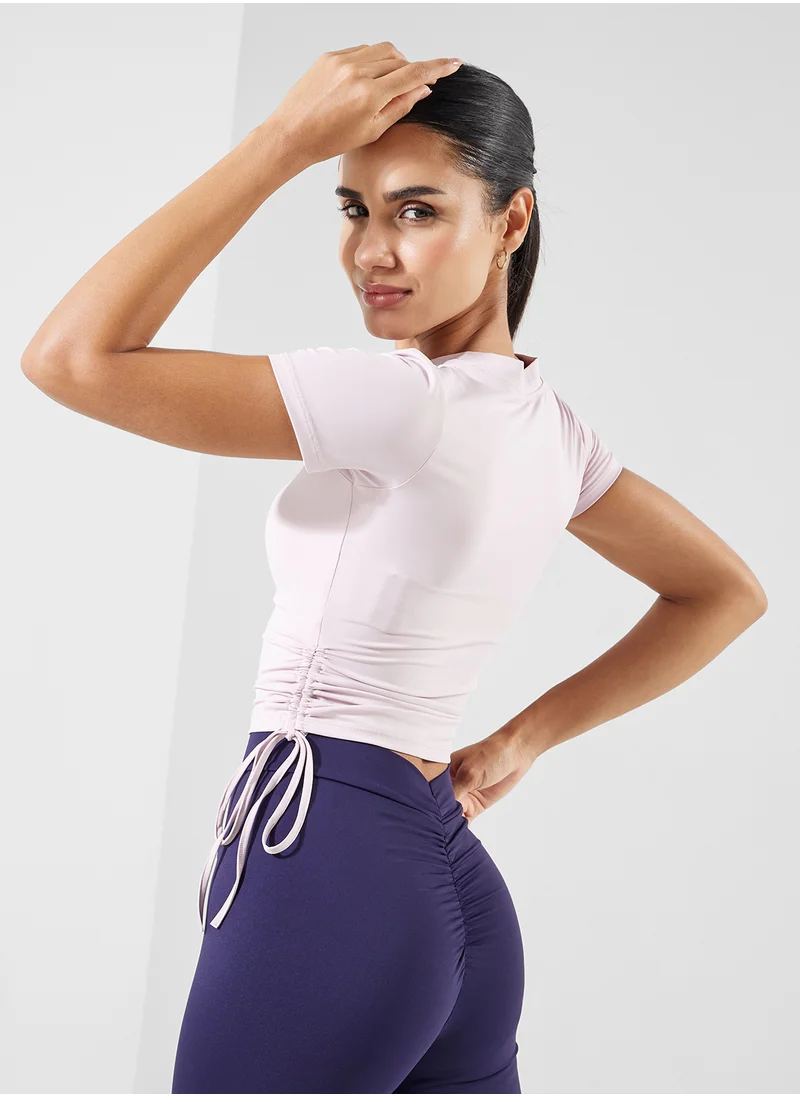 FRWD V Neck Ruched Tie Up Detail T-Shirt