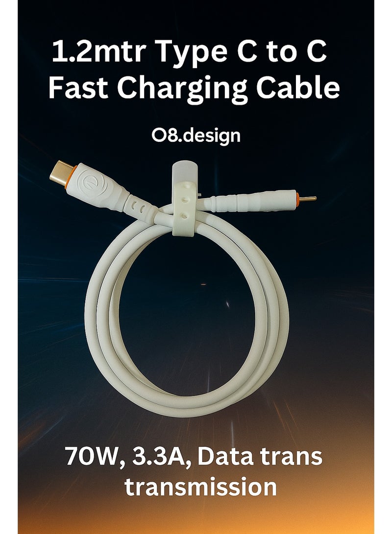 O8.design 70W USB Type C Cable 2.0 Cable (C to C) Compatible For iPhone 16 15 Pro Max iPad Pro Air mini 6 MacBook Pro Air Galaxy S24 S23 Ultra Z Fold Xiaomi Honor OPPO OnePlus, 1.2M White - Image 1