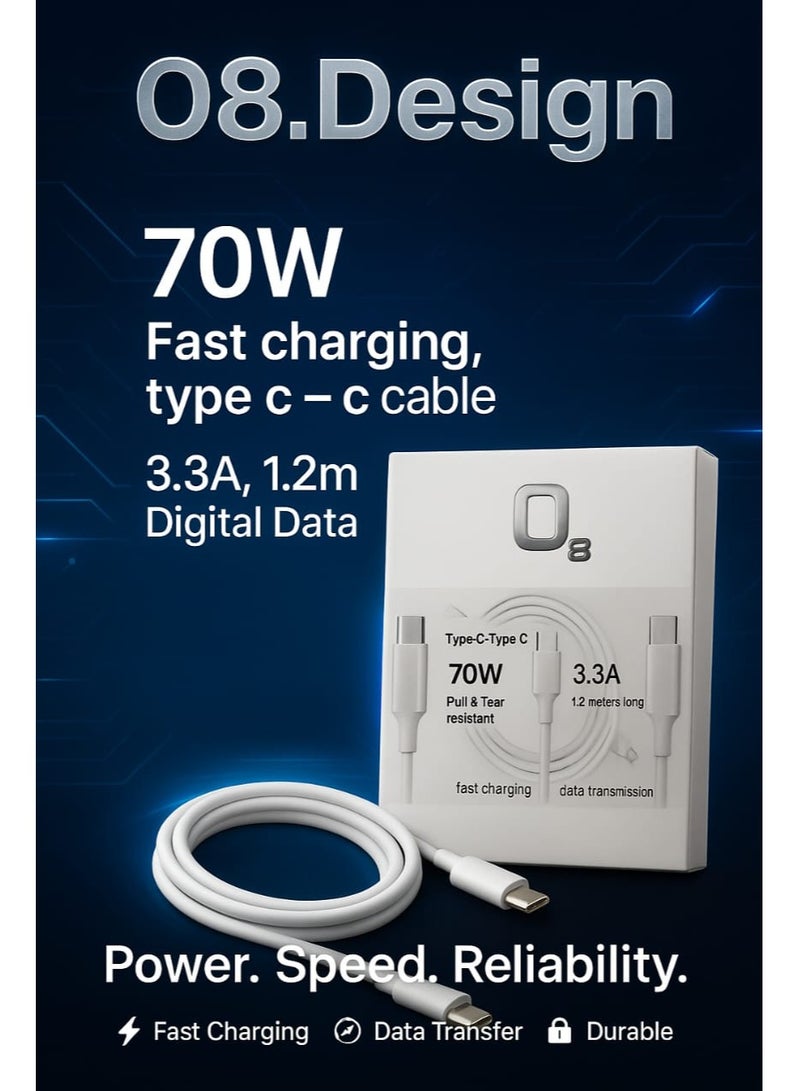 O8.design 70W USB Type C Cable 2.0 Cable (C to C) Compatible For iPhone 16 15 Pro Max iPad Pro Air mini 6 MacBook Pro Air Galaxy S24 S23 Ultra Z Fold Xiaomi Honor OPPO OnePlus, 1.2M White - Image 3