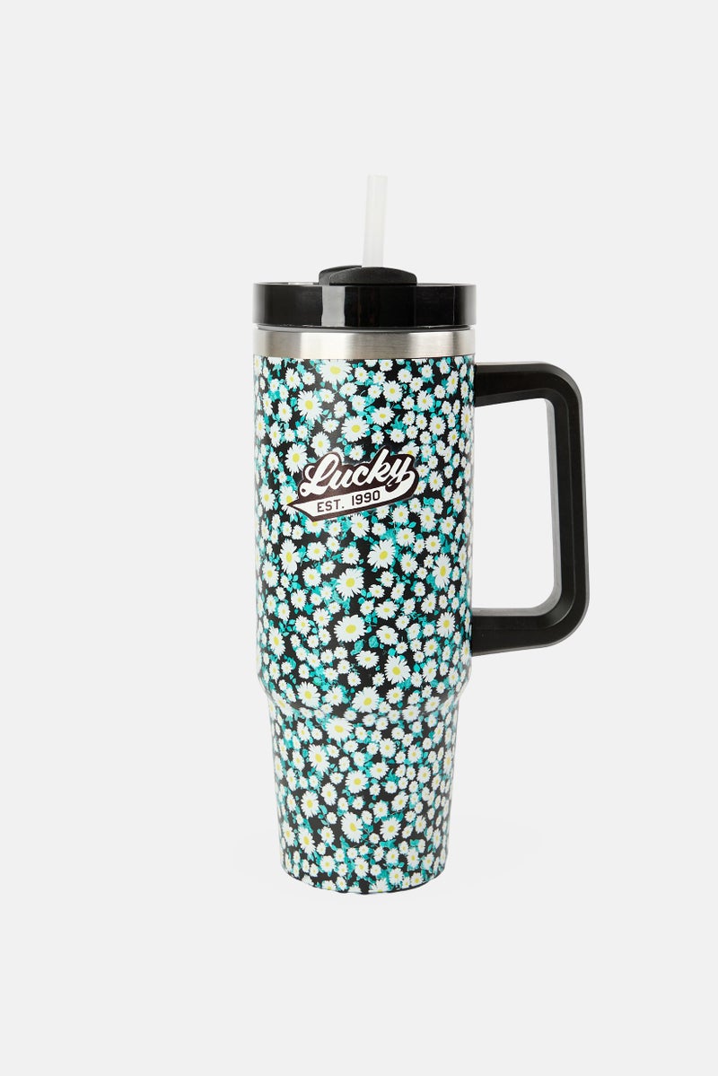 LUCKY BRAND Floral Stainless Steel Vacuum Insulated Tumbler With Straw 946 ml, Multicolor - Image 1