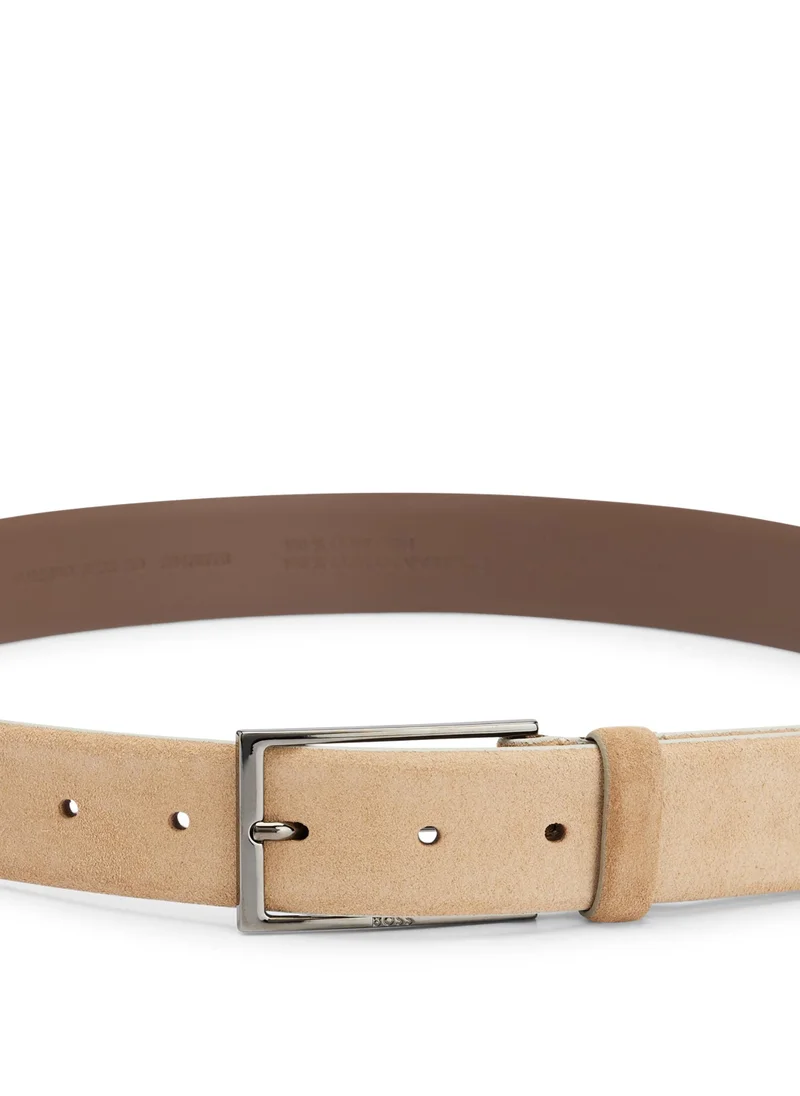 BOSS Suede belt with logo and gunmetal buckle