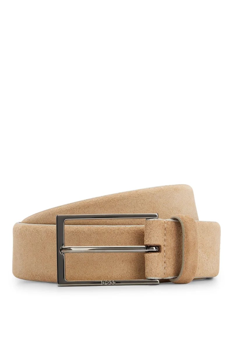 بوس حزام سويدي بشعار وإبزيم معدني أسود