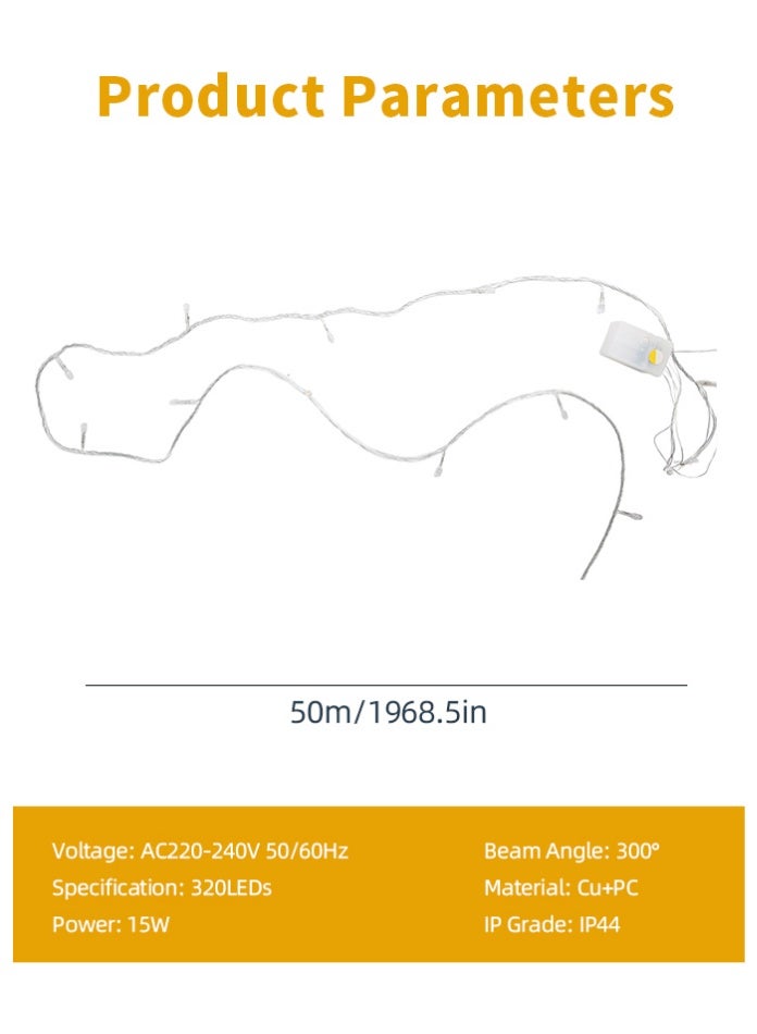 MODI 50M LED Fairy String Light with 8 Modes Warm White Waterproof Indoor & Outdoor Decorative Lights for Christmas Garden Balcony Party Home Festive Decoration - Image 4