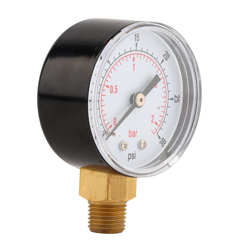 Pressure Gauge 50mm 1/4 BSPT Brass Thread for Fuel Air Oil Gas Water (0-30PSI 0-2Bar) - Image 5