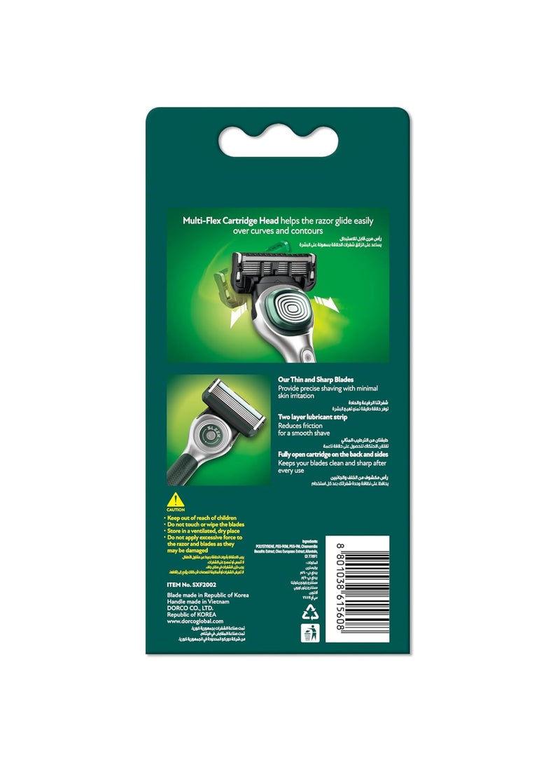 DORCO Sleek6 Multi-Flex Men System Razor Plus 2 Catridges - Image 3