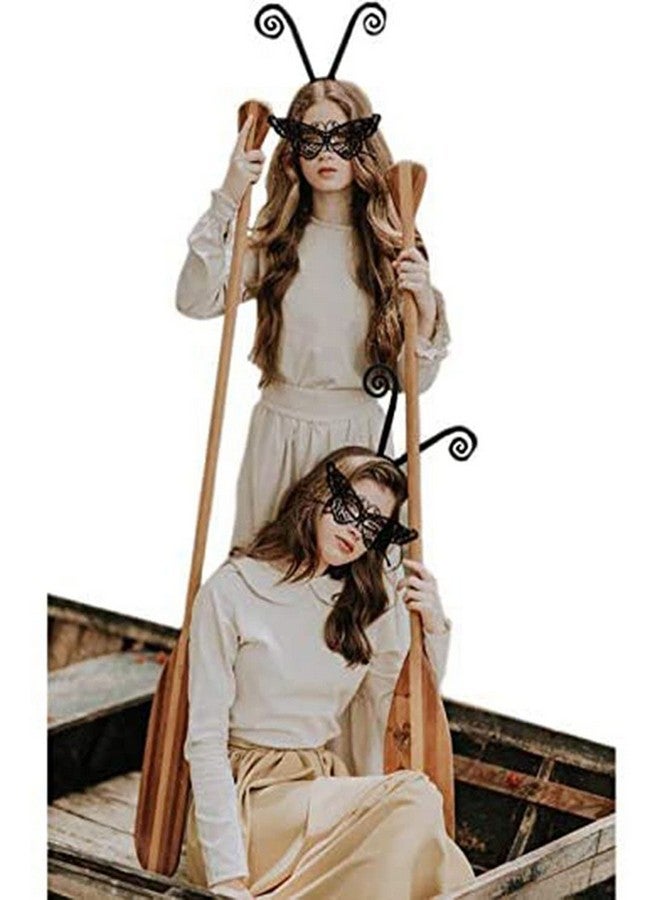 Asekonc Butterfly Antenna Headband With Butterfly Lace Mask For Halloween Party Cosplay Butterfly Wings Costume Accessory Black - Image 2