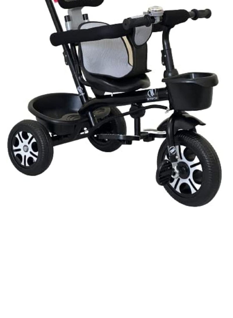 NTECH Kids Tricycles For 1 To 6 Years Old Baby Trike Kid's Ride On Tricycle With Push Bar 3 Wheels Bike For Boys and Girls 3 Wheels Toddler Tricycle (Black) - Image 3