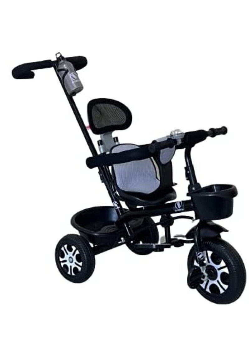 NTECH Kids Tricycles For 1 To 6 Years Old Baby Trike Kid's Ride On Tricycle With Push Bar 3 Wheels Bike For Boys and Girls 3 Wheels Toddler Tricycle (Black) - Image 1