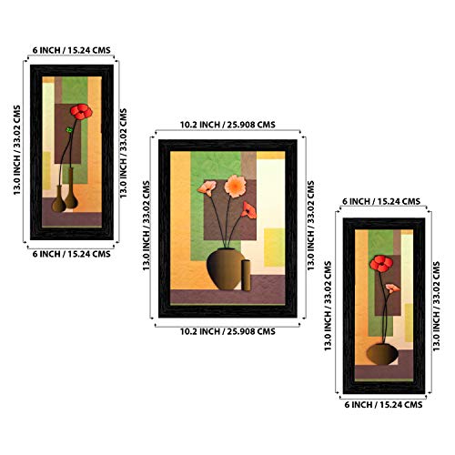 Indianara Set of 3 Red colored Floral Framed Painting (926BK) without glass 6 X 13, 10.2 X 13, 6 X 13 INCH - Image 2