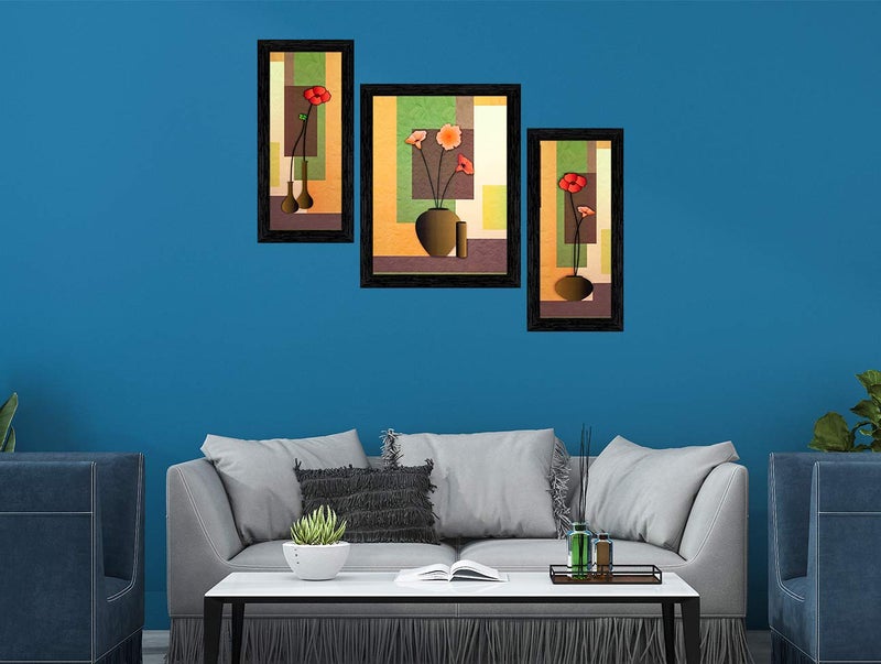 Indianara Set of 3 Red colored Floral Framed Painting (926BK) without glass 6 X 13, 10.2 X 13, 6 X 13 INCH - Image 3