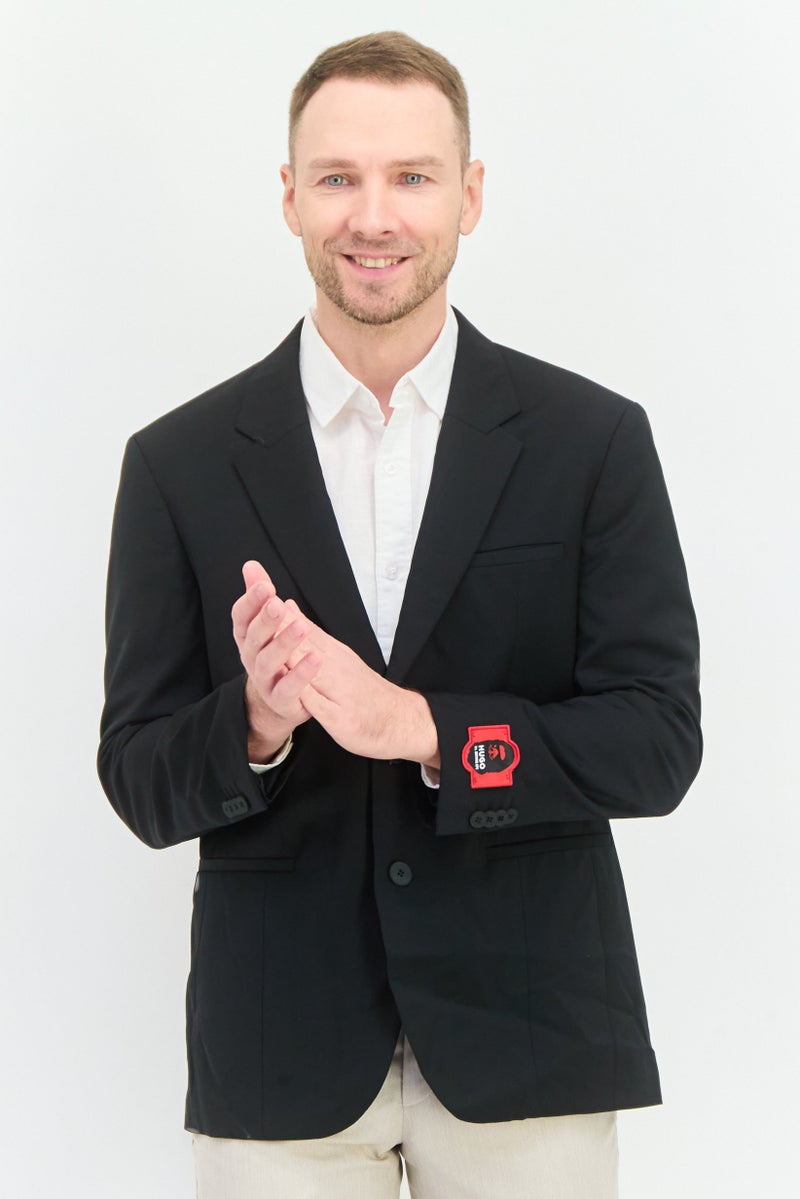 HUGO by Hugo Boss Hugo x Mr Bathing Ape Men Regular Fit Solid Formal Blazer, Black  - Image 1