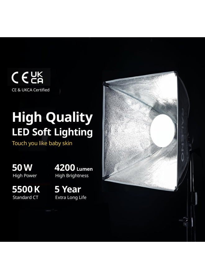 RaLeno 【LED Softbox】 Photography Lighting Kit, 16'' Photo Studio Equipment with 50W 5500K Bulb, Continuous Lighting System for Video Recording and Photography Shooting - Image 2