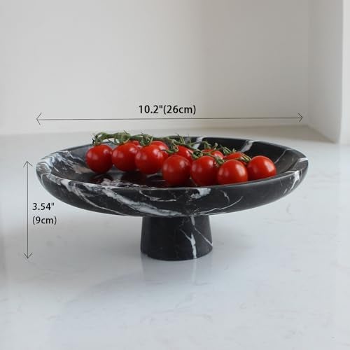 Nawgnail Natural Black Marble Fruit Bowl for Kitchen Counter 10.2", Large Decorative Bowl Pedestal for Home Decor, Fruits Holder For Dining Table - Kitchen Organization - Image 2