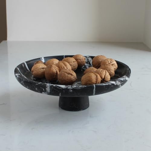 Nawgnail Natural Black Marble Fruit Bowl for Kitchen Counter 10.2", Large Decorative Bowl Pedestal for Home Decor, Fruits Holder For Dining Table - Kitchen Organization - Image 3