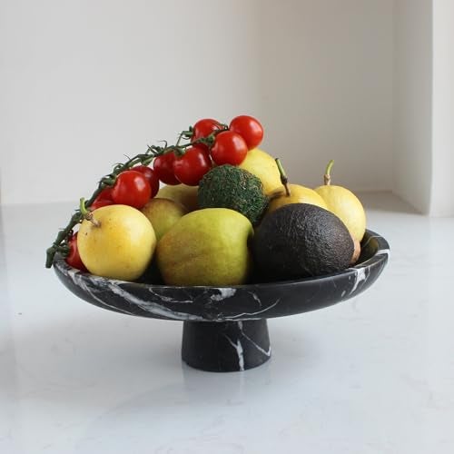 Nawgnail Natural Black Marble Fruit Bowl for Kitchen Counter 10.2", Large Decorative Bowl Pedestal for Home Decor, Fruits Holder For Dining Table - Kitchen Organization - Image 1