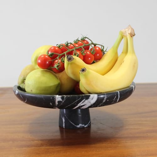 Nawgnail Natural Black Marble Fruit Bowl for Kitchen Counter 10.2", Large Decorative Bowl Pedestal for Home Decor, Fruits Holder For Dining Table - Kitchen Organization - Image 4