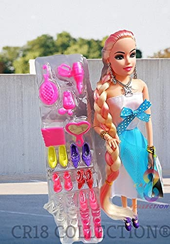 CR18 COLLECTION Trending Combo Pack of 2 Dazzling Doll Set for Kids, 12 Inches, PVC Non-Toxic Material, Assorted Dress Designs Princess Doll with Long Hair - Image 3