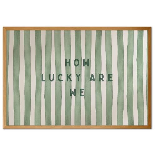 SHEWANT ART Trendy Wall Art How Lucky are We Positive Quote Inspirational Poster Canvas Print Green Preppy Wall Art Minimalist Girly Aesthetic Room Decor for Bedroom Office Apartment Dorm, Unframed 24"x16" - Image 1